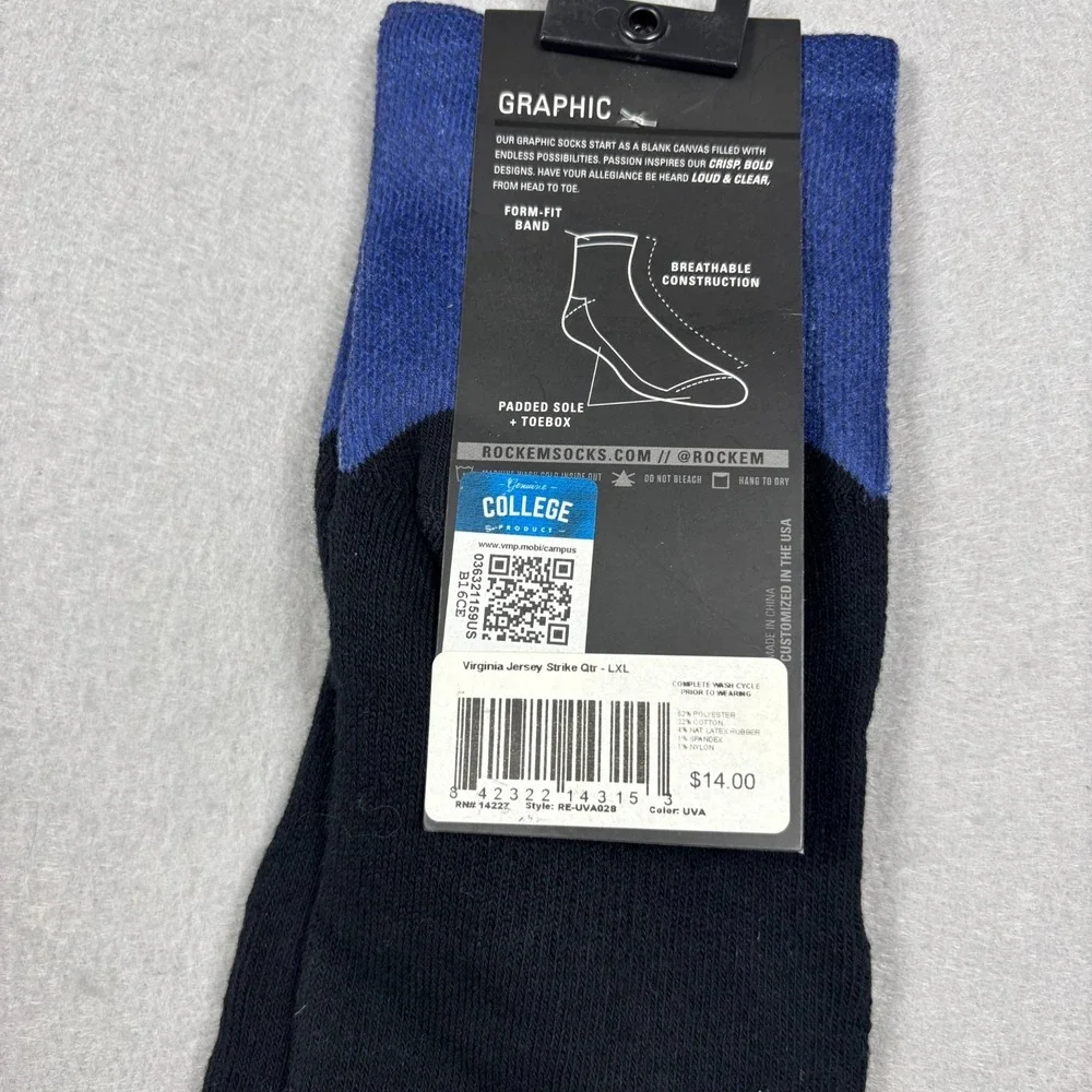 New Rock Em Univeristy of Virginia Cavaliers Socks UVA Adult Size L/XL‎ NCAA